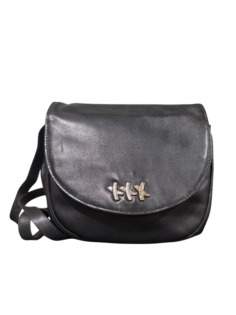 Vintage Paloma Picasso Black Leather Crossbody Messenger Bag Triple X Logo - Picture 5 of 11